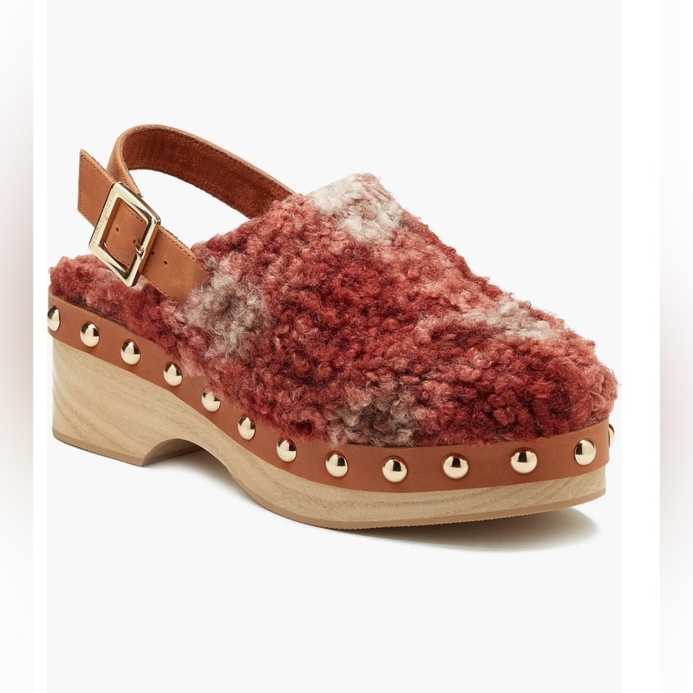 Kelsi Dagger Brooklyn Red and Brown Shearling Warehouse Slingback Clog size 9.5